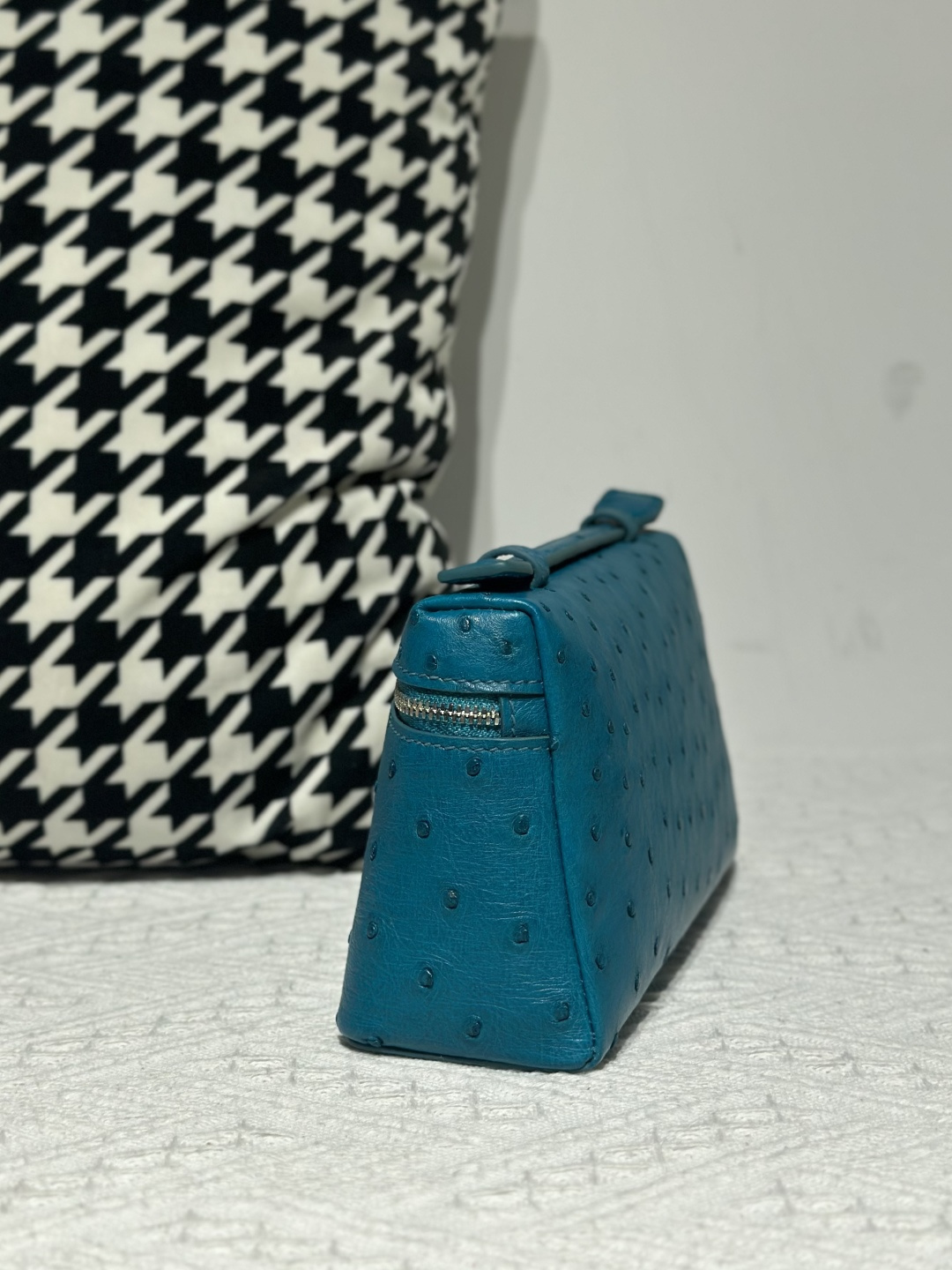 Ostrich Leather Aqua Blue 19cm Silver Hardware Top Handle Bag WOB090 image 4