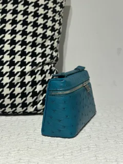 Ostrich Leather Aqua Blue 19cm Silver Hardware Top Handle Bag WOB090 image 5