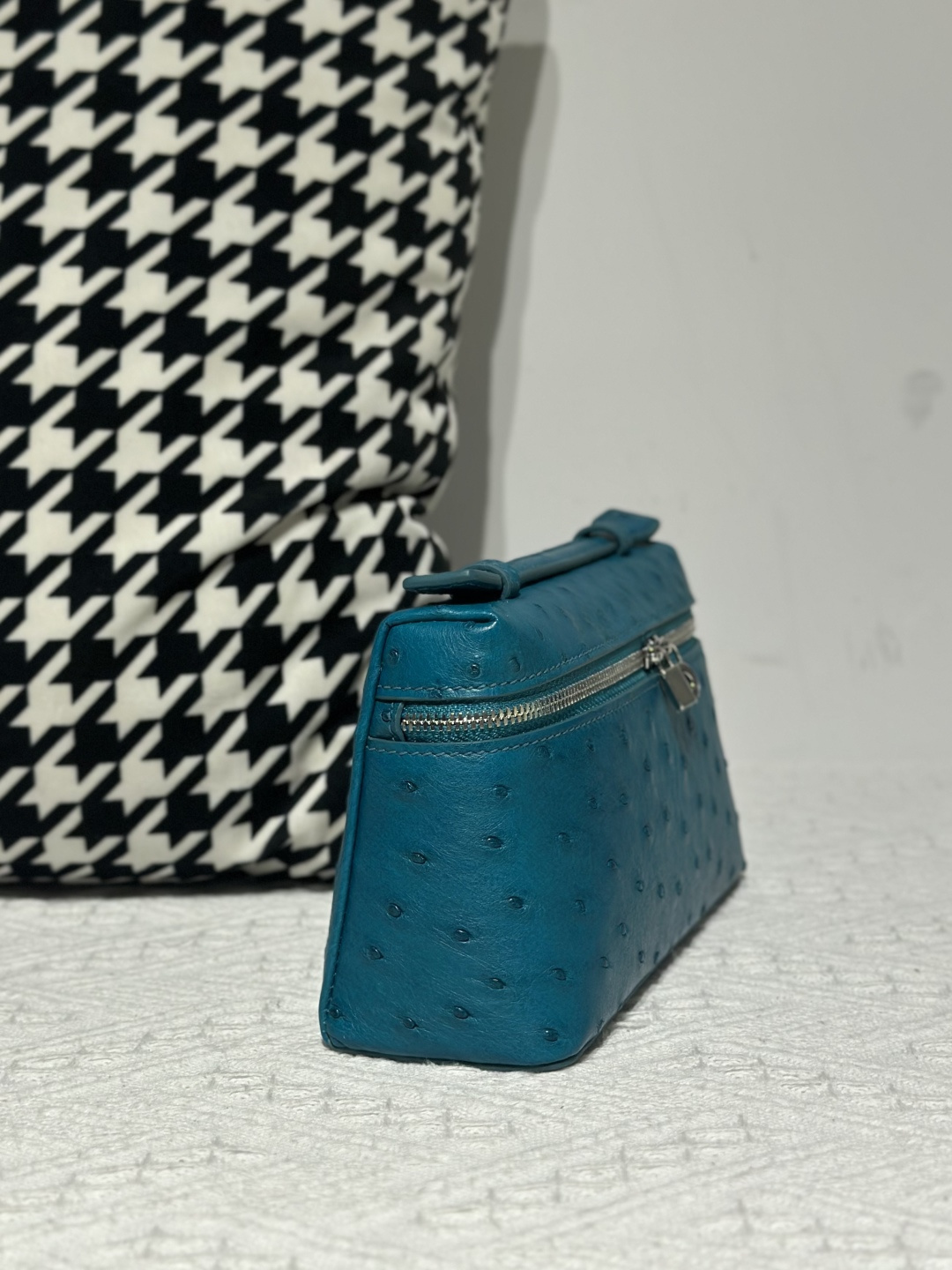 Ostrich Leather Aqua Blue 19cm Silver Hardware Top Handle Bag WOB090 image 5
