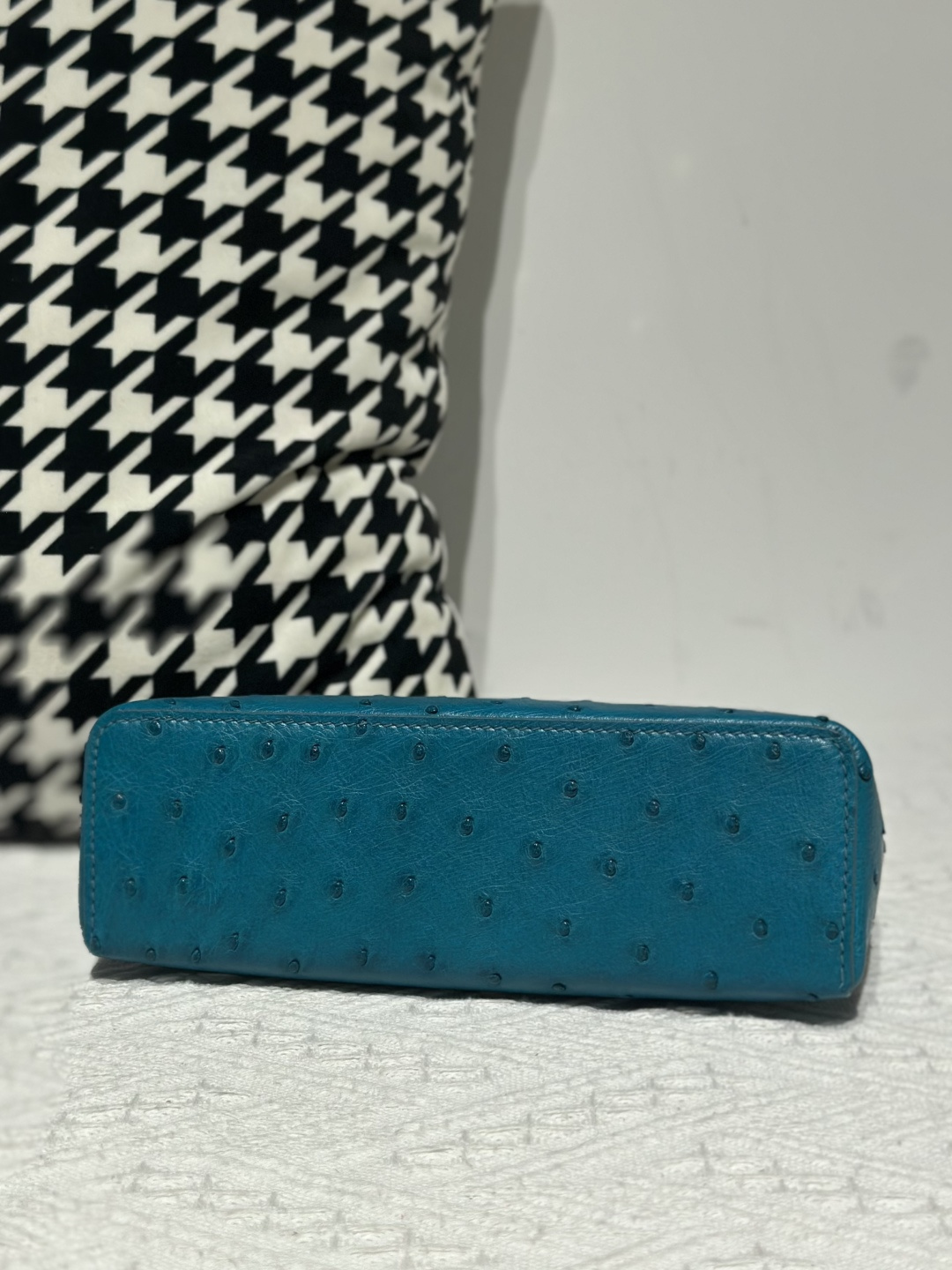 Ostrich Leather Aqua Blue 19cm Silver Hardware Top Handle Bag WOB090 image 6