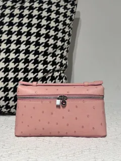 Ostrich Leather Pink 19cm Silver Hardware Top Handle Bag WOB091 image 1