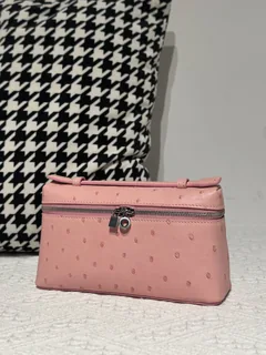 Ostrich Leather Pink 19cm Silver Hardware Top Handle Bag WOB091 image 2