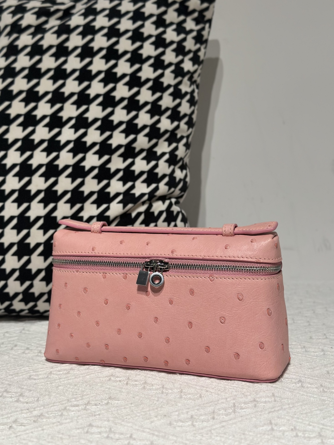 Ostrich Leather Pink 19cm Silver Hardware Top Handle Bag WOB091 image 2