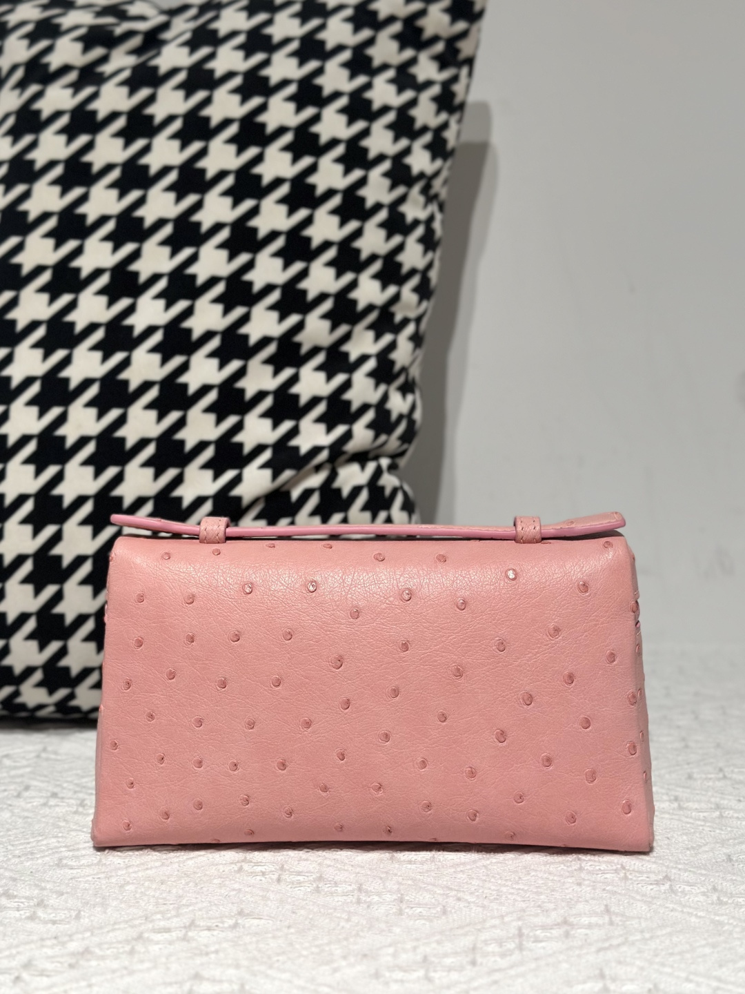 Ostrich Leather Pink 19cm Silver Hardware Top Handle Bag WOB091 image 3