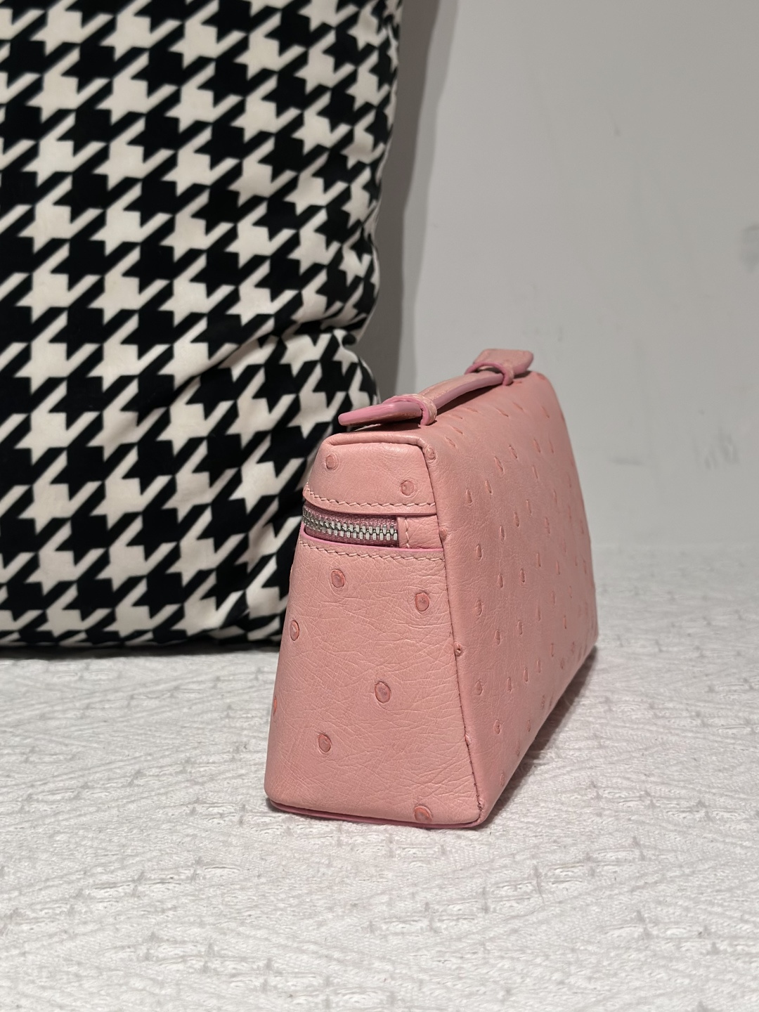 Ostrich Leather Pink 19cm Silver Hardware Top Handle Bag WOB091 image 4