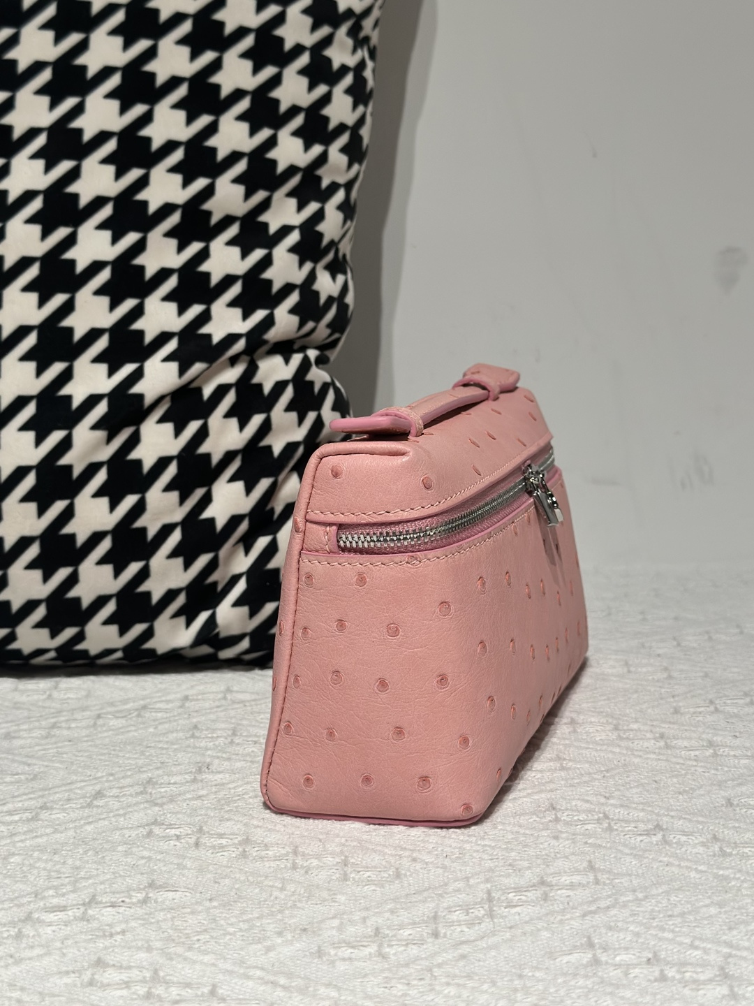 Ostrich Leather Pink 19cm Silver Hardware Top Handle Bag WOB091 image 5