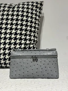 Ostrich Leather Dusty Blue 19cm Silver Hardware Top Handle Bag WOB092 image 1