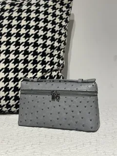 Ostrich Leather Dusty Blue 19cm Silver Hardware Top Handle Bag WOB092 image 2
