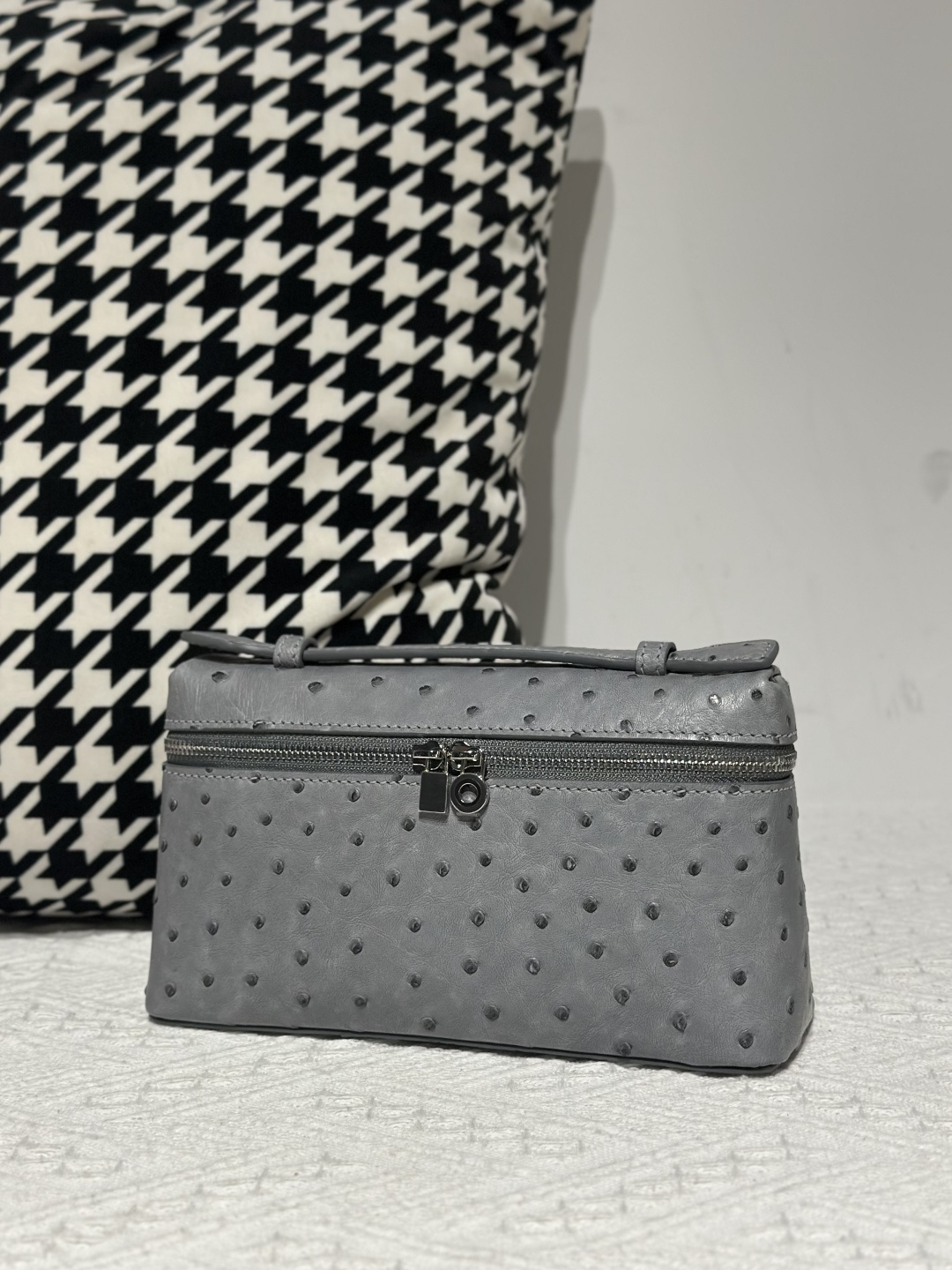 Ostrich Leather Dusty Blue 19cm Silver Hardware Top Handle Bag WOB092 image 2
