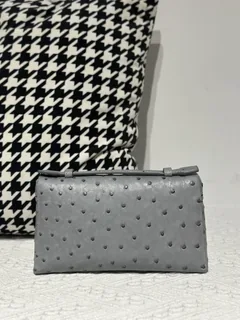 Ostrich Leather Dusty Blue 19cm Silver Hardware Top Handle Bag WOB092 image 3