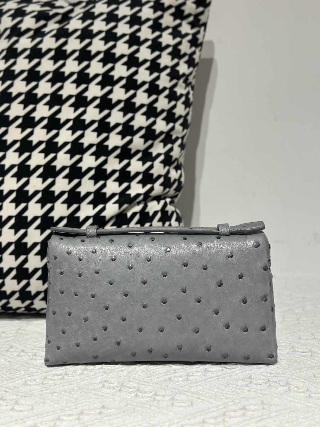 Ostrich Leather Dusty Blue 19cm Silver Hardware Top Handle Bag WOB092 image 3