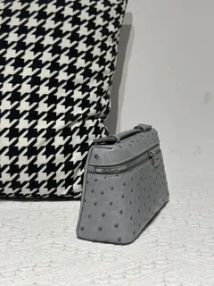 Ostrich Leather Dusty Blue 19cm Silver Hardware Top Handle Bag WOB092 image 5
