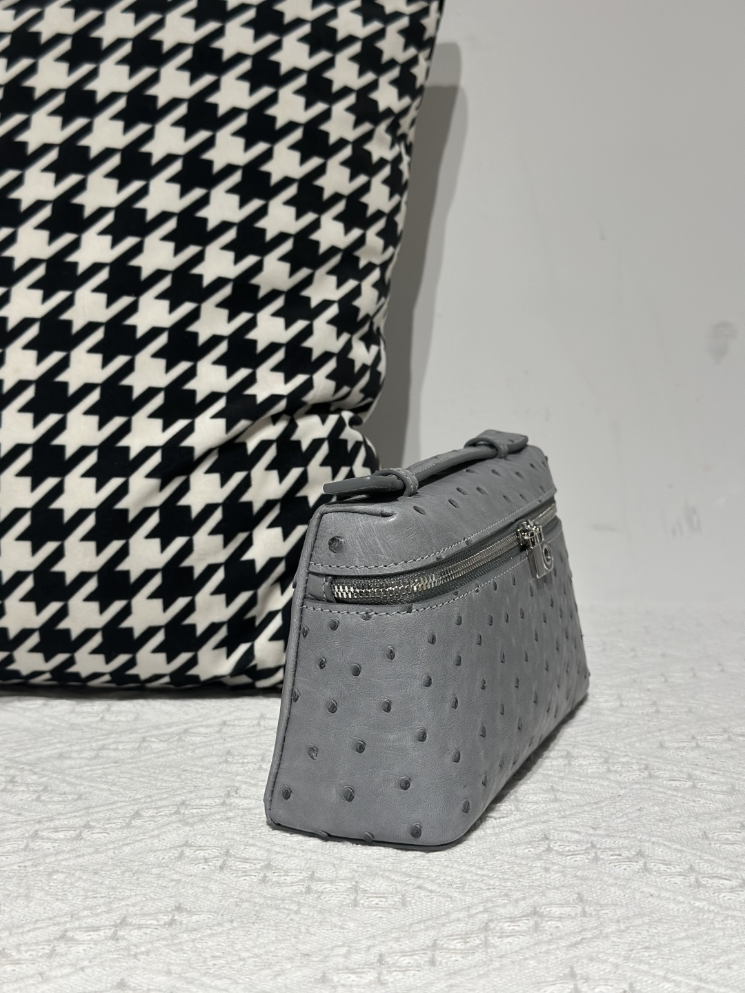 Ostrich Leather Dusty Blue 19cm Silver Hardware Top Handle Bag WOB092 image 5