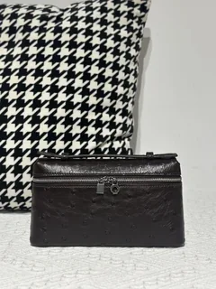 Ostrich Leather 19cm Silver Hardware Top Handle Bag WOB093 image 1