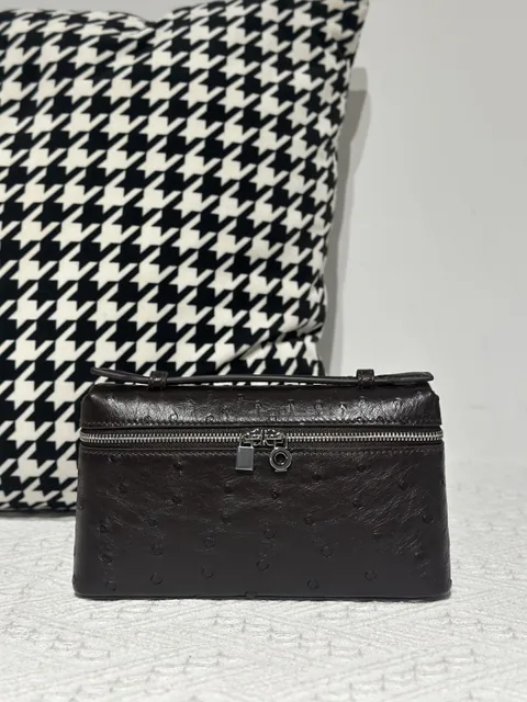 Ostrich Leather 19cm Silver Hardware Top Handle Bag WOB093