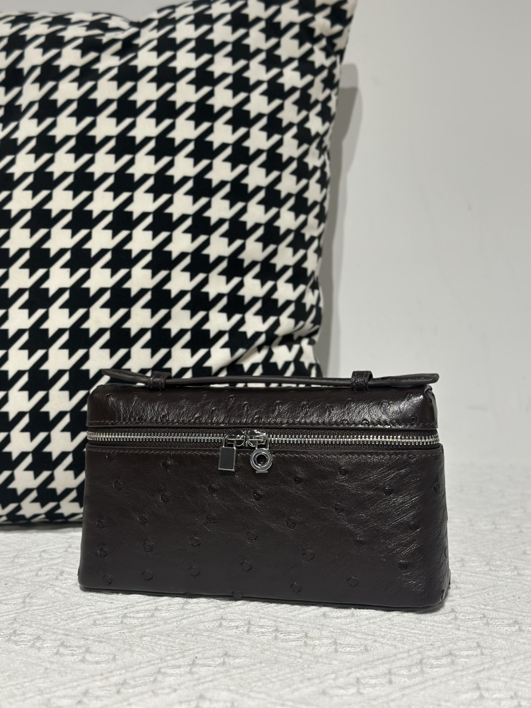 Ostrich Leather 19cm Silver Hardware Top Handle Bag WOB093 image 2