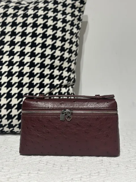 Ostrich Leather 19cm Burgundy Silver Hardware Top Handle Bag WOB094