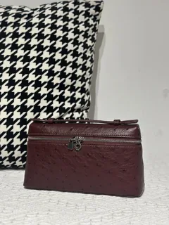 Ostrich Leather 19cm Burgundy Silver Hardware Top Handle Bag WOB094 image 2