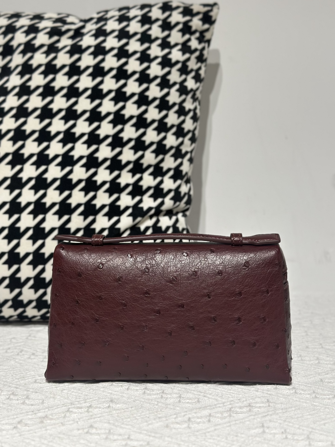 Ostrich Leather 19cm Burgundy Silver Hardware Top Handle Bag WOB094 image 3