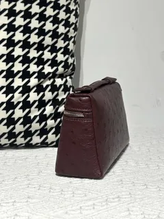 Ostrich Leather 19cm Burgundy Silver Hardware Top Handle Bag WOB094 image 4