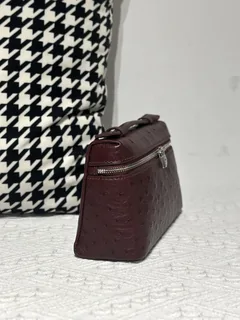 Ostrich Leather 19cm Burgundy Silver Hardware Top Handle Bag WOB094 image 5