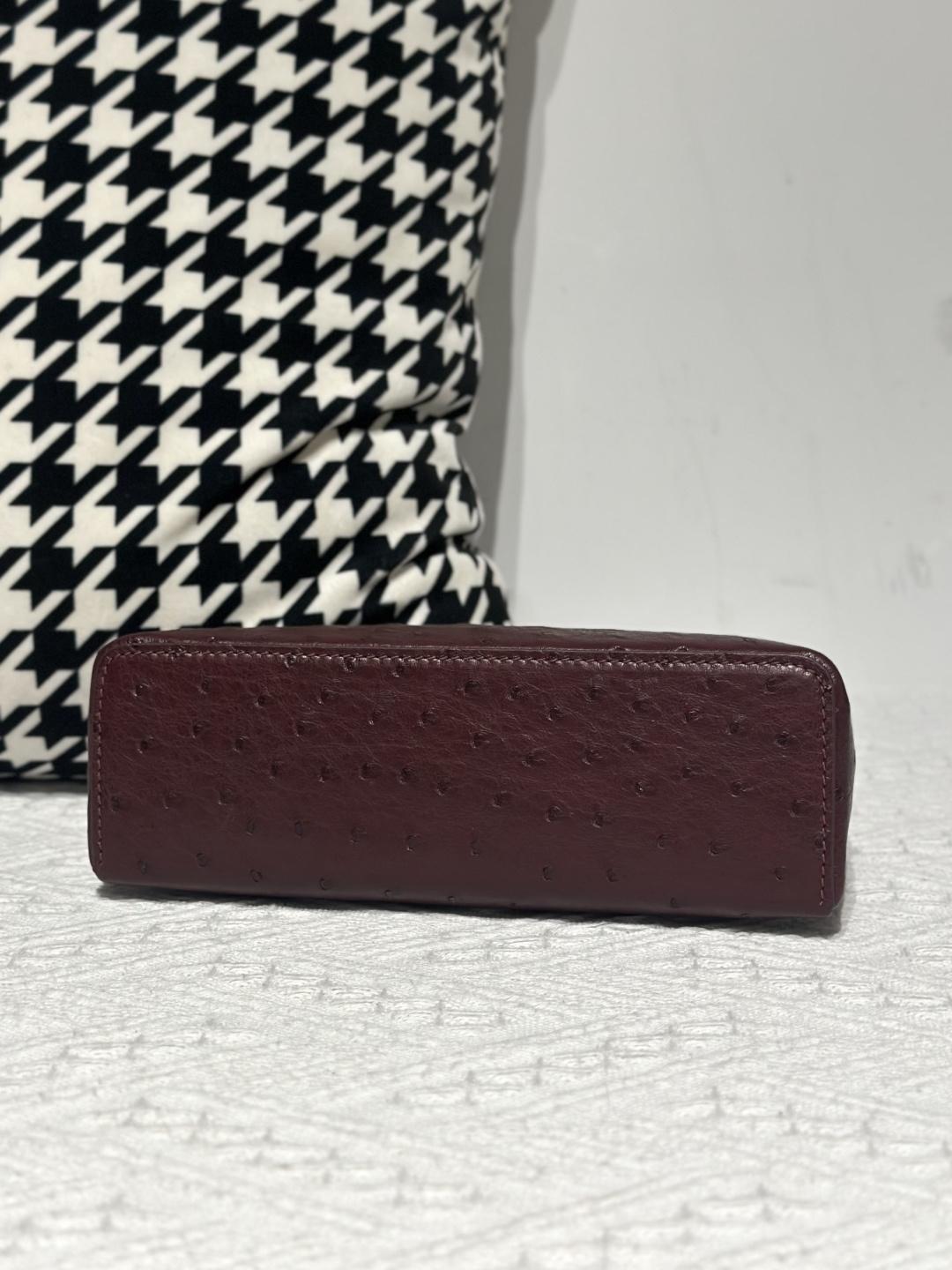 Ostrich Leather 19cm Burgundy Silver Hardware Top Handle Bag WOB094 image 6