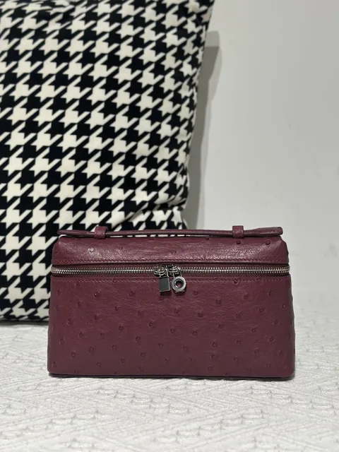 Ostrich Leather Purple 19cm Silver Hardware Top Handle Bag WOB095