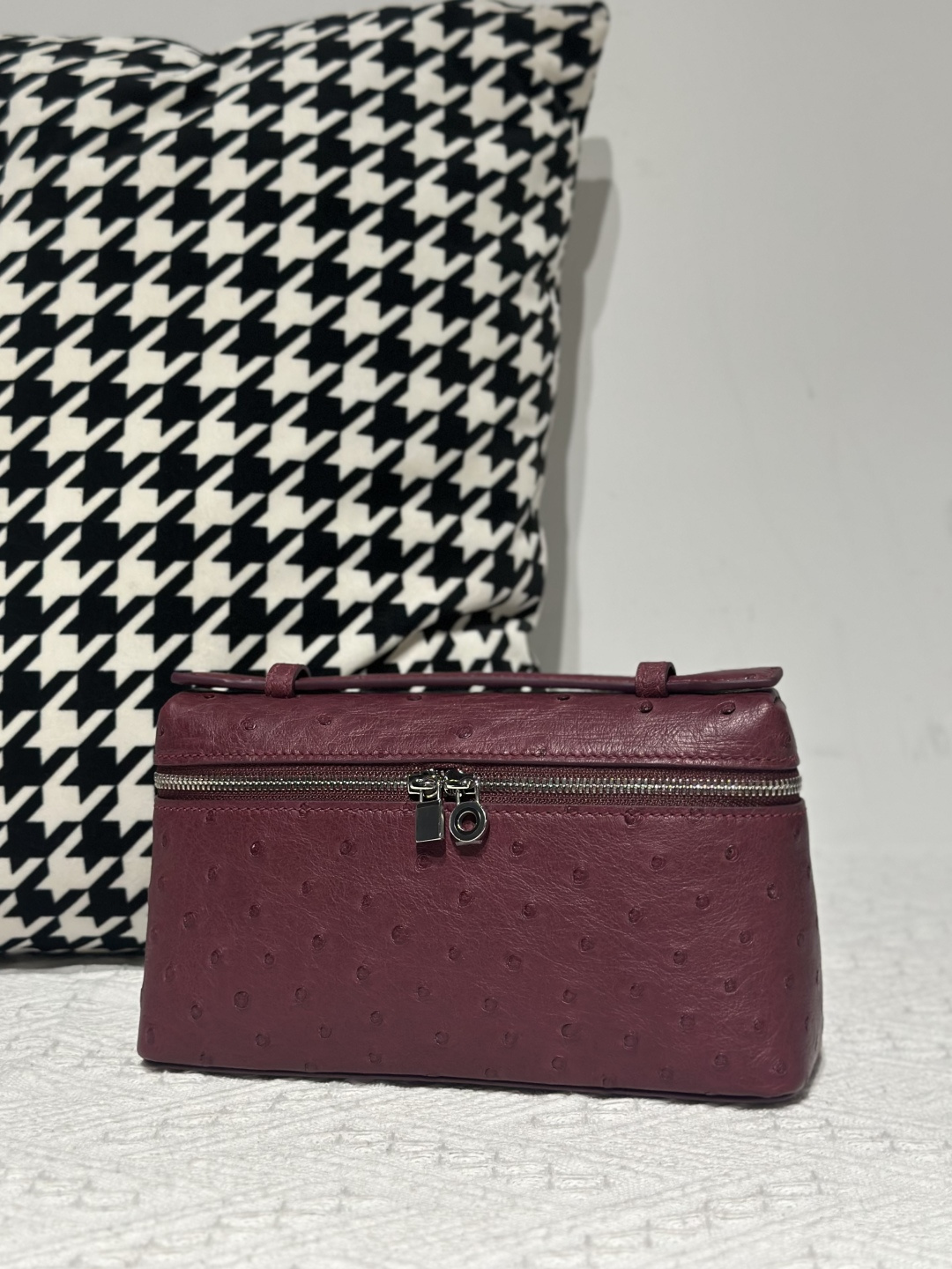 Ostrich Leather Purple 19cm Silver Hardware Top Handle Bag WOB095 image 2