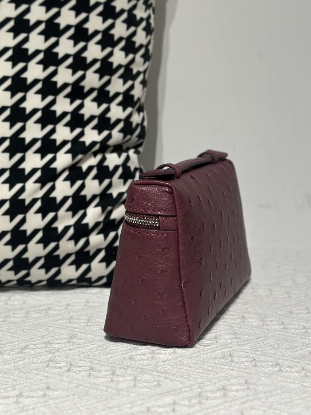 Ostrich Leather Purple 19cm Silver Hardware Top Handle Bag WOB095 image 4