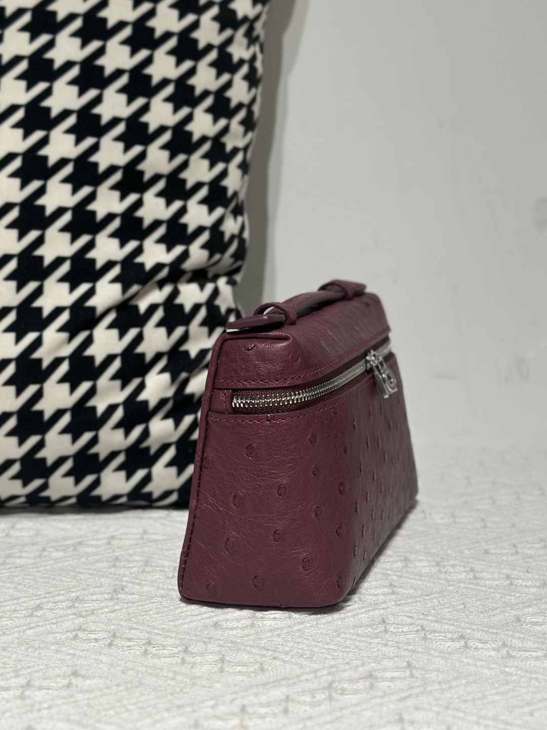 Ostrich Leather Purple 19cm Silver Hardware Top Handle Bag WOB095 image 5