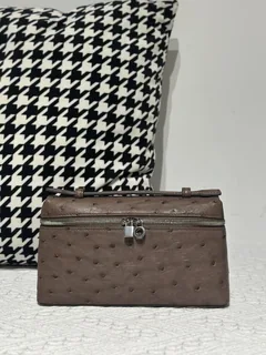 Ostrich Leather Brown 19cm Silver Hardware Top Handle Bag WOB096 image 1