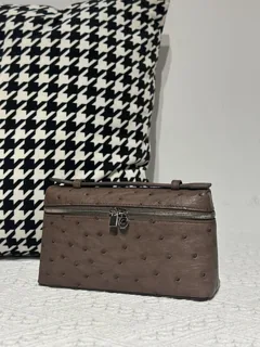 Ostrich Leather Brown 19cm Silver Hardware Top Handle Bag WOB096 image 2