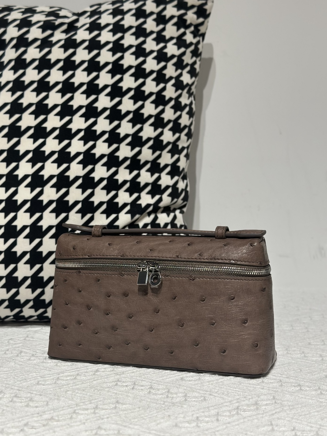 Ostrich Leather Brown 19cm Silver Hardware Top Handle Bag WOB096 image 2