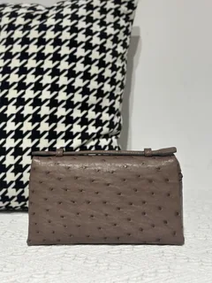 Ostrich Leather Brown 19cm Silver Hardware Top Handle Bag WOB096 image 3