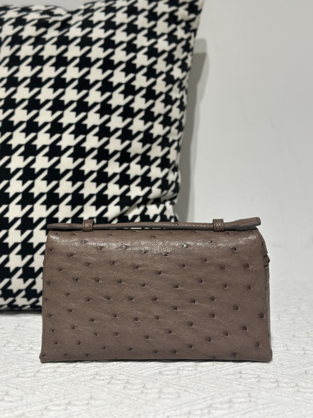 Ostrich Leather Brown 19cm Silver Hardware Top Handle Bag WOB096 image 3