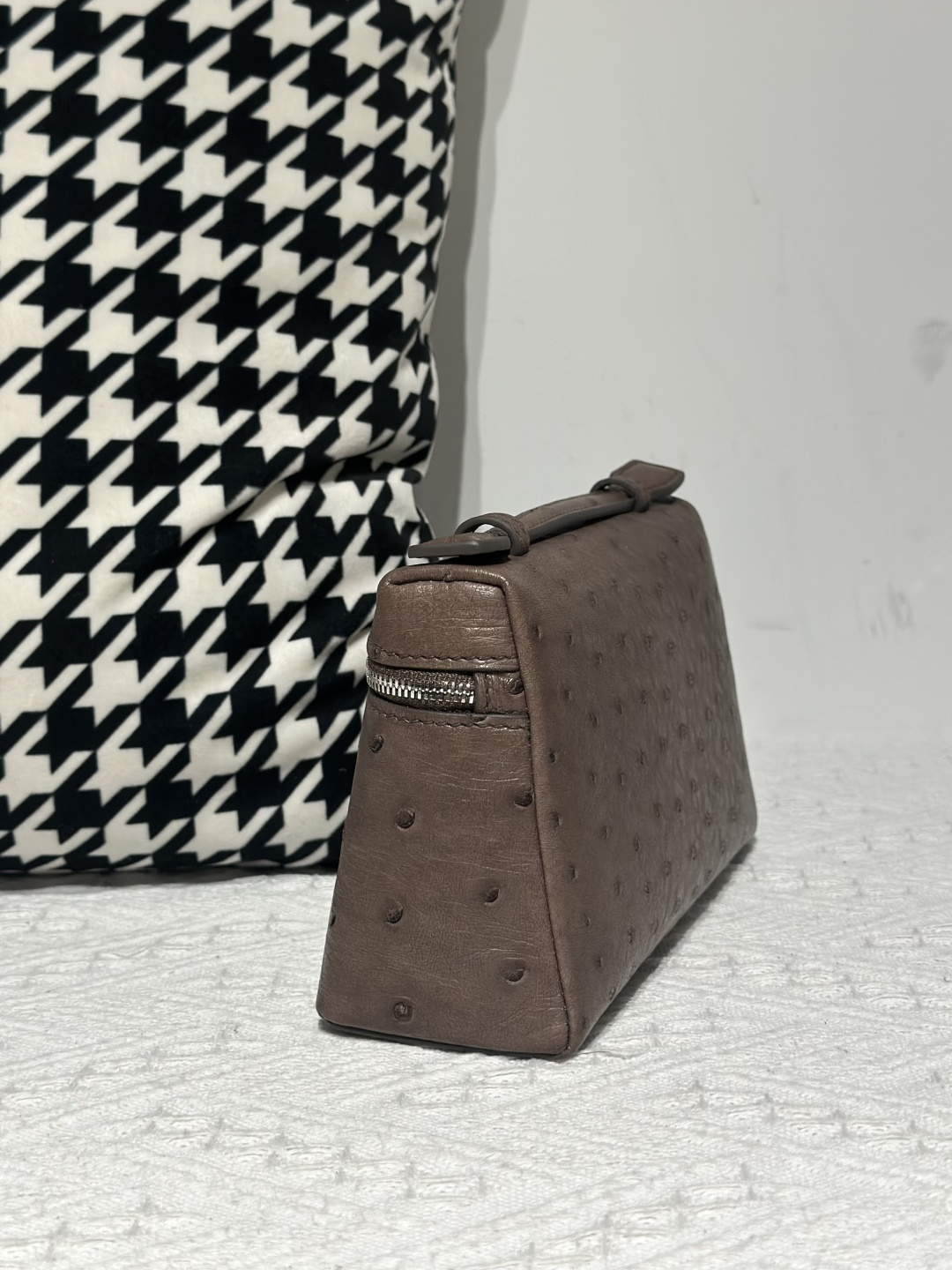 Ostrich Leather Brown 19cm Silver Hardware Top Handle Bag WOB096 image 4