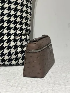 Ostrich Leather Brown 19cm Silver Hardware Top Handle Bag WOB096 image 5