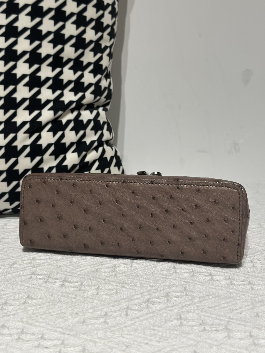 Ostrich Leather Brown 19cm Silver Hardware Top Handle Bag WOB096 image 6