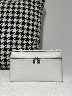 Ostrich Leather White 19cm Silver Hardware Top Handle Bag WOB097 image 1