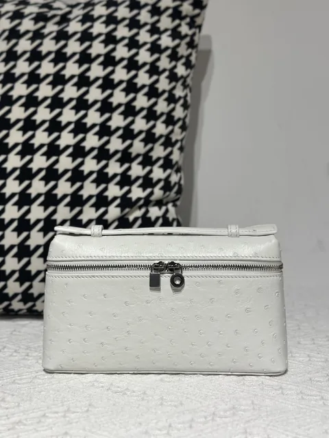 Ostrich Leather White 19cm Silver Hardware Top Handle Bag WOB097