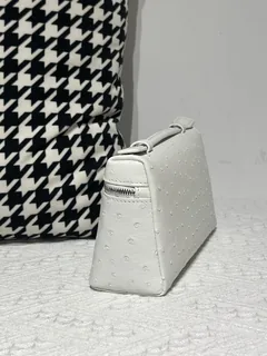 Ostrich Leather White 19cm Silver Hardware Top Handle Bag WOB097 image 4