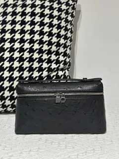 Ostrich Leather Black 19cm Silver Hardware Top Handle Bag WOB098 image 1