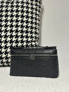 Ostrich Leather Black 19cm Silver Hardware Top Handle Bag WOB098 image 2