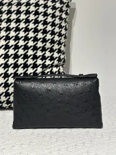 Ostrich Leather Black 19cm Silver Hardware Top Handle Bag WOB098 image 3