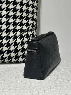 Ostrich Leather Black 19cm Silver Hardware Top Handle Bag WOB098 image 4