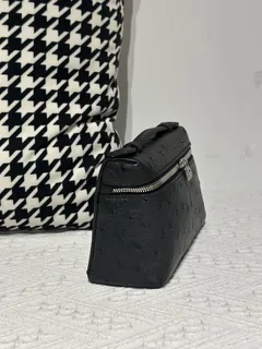 Ostrich Leather Black 19cm Silver Hardware Top Handle Bag WOB098 image 5