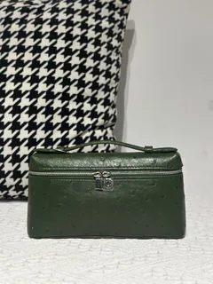 Ostrich Leather Olive Green 19cm Silver Hardware Top Handle Bag WOB100 image 1
