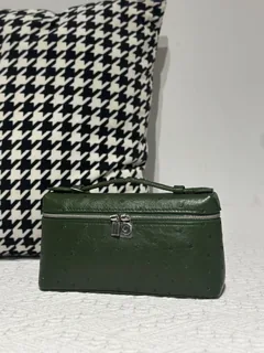 Ostrich Leather Olive Green 19cm Silver Hardware Top Handle Bag WOB100 image 2