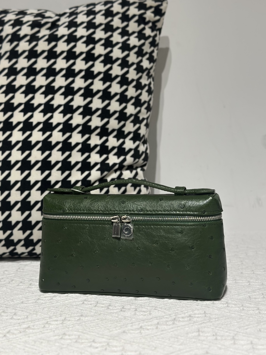 Ostrich Leather Olive Green 19cm Silver Hardware Top Handle Bag WOB100 image 2