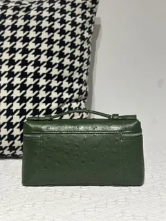 Ostrich Leather Olive Green 19cm Silver Hardware Top Handle Bag WOB100 image 3